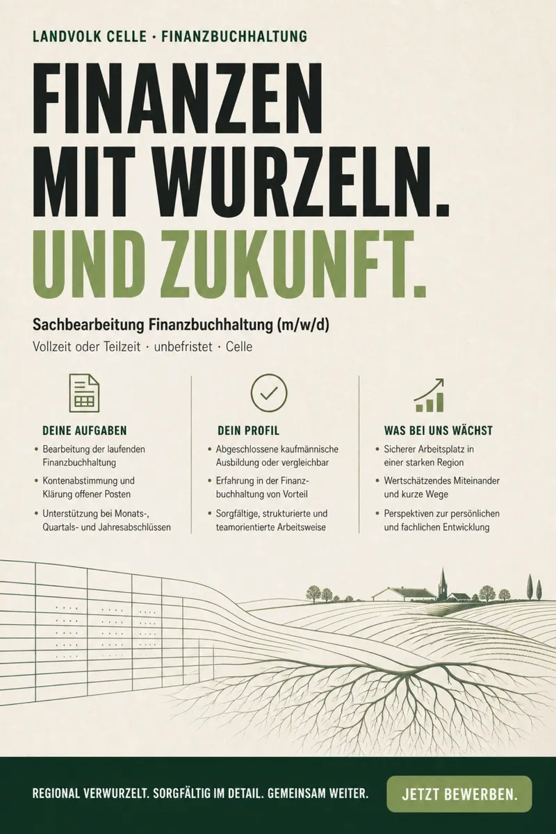 Stellenanzeige Sachbearbeitung Finanzbuchhaltung (m/w/d) beim Landvolk Celle